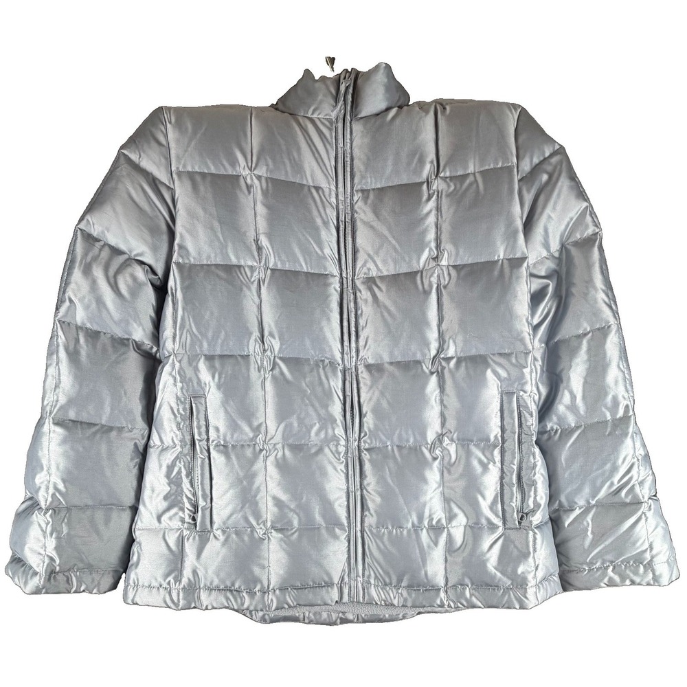 Vintage GAP Silver Down Puffer Jacket Men's Small Full Zip Hooded Y2K 67% Down